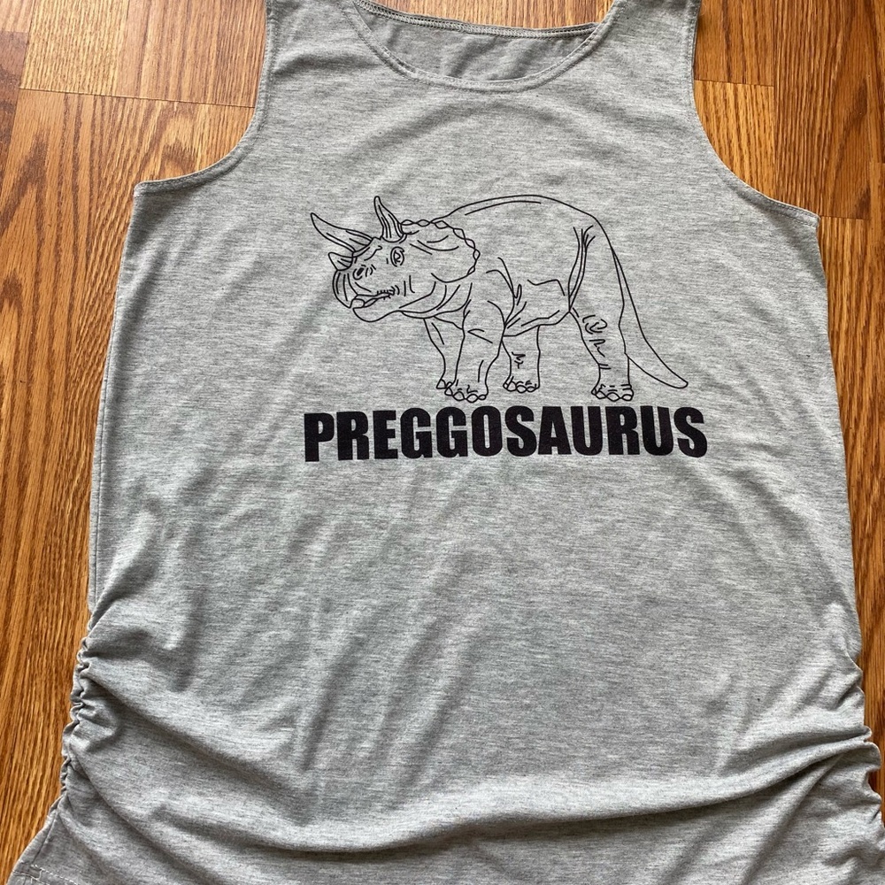 Gray Preggosaurus Maternity Tank Top - Picture 2 of 4